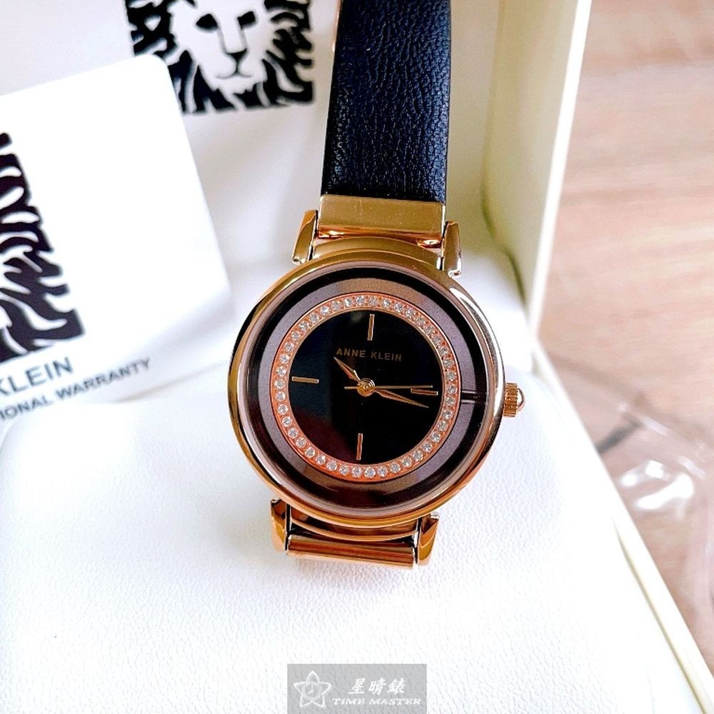 AnneKlein:手錶,型號:AN00617,女錶36mm玫瑰金錶殼黑玫瑰金色錶面真皮皮革錶帶款-細節圖9