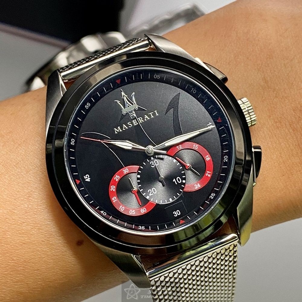 MASERATI:手錶,型號:R8873612005,男錶46mm銀錶殼黑色錶面米蘭錶帶款-細節圖8