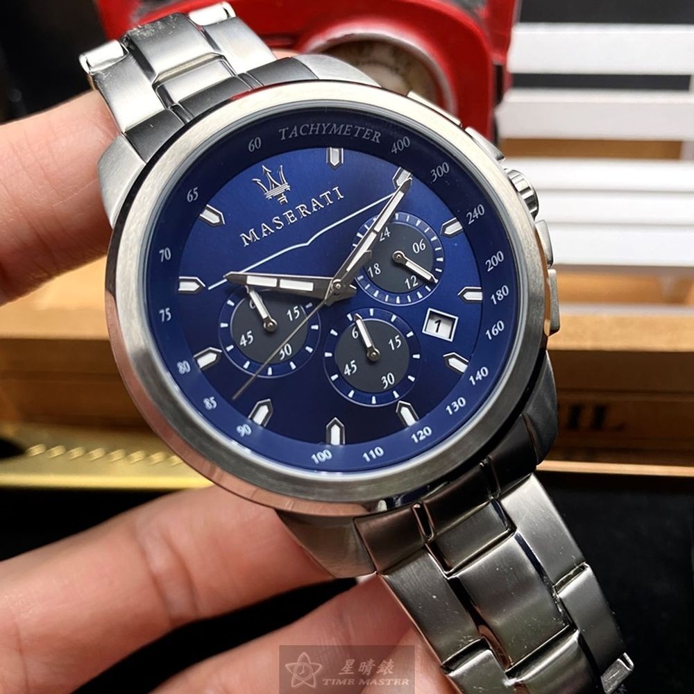 MASERATI:手錶,型號:R8873621002,男女通用錶42mm銀錶殼寶藍色錶面精鋼錶帶款-細節圖3