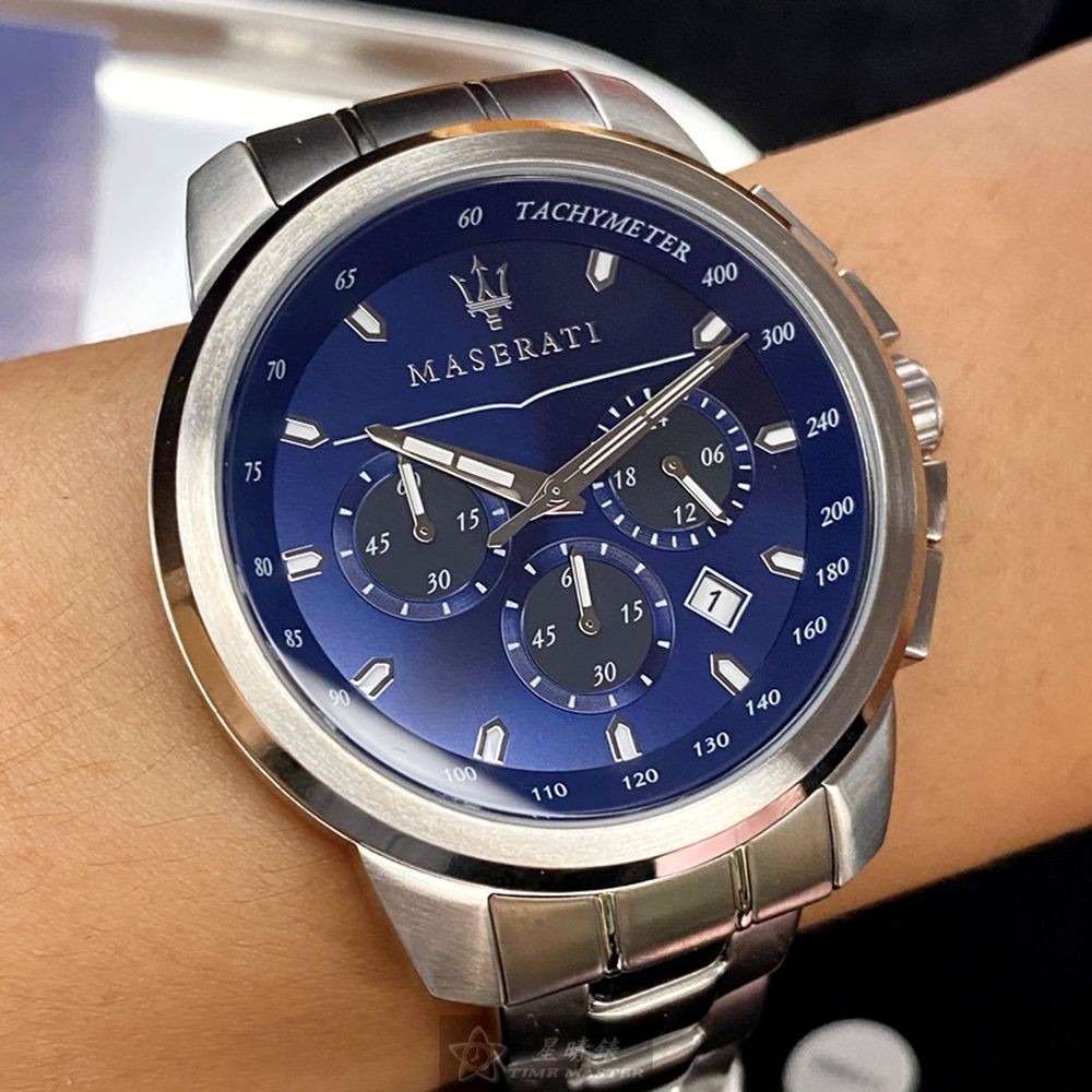 MASERATI:手錶,型號:R8873621002,男女通用錶42mm銀錶殼寶藍色錶面精鋼錶帶款-細節圖4