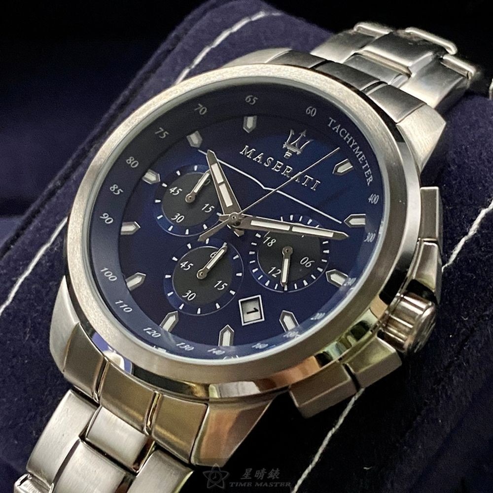 MASERATI:手錶,型號:R8873621002,男女通用錶42mm銀錶殼寶藍色錶面精鋼錶帶款-細節圖5