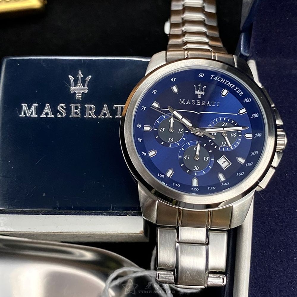 MASERATI:手錶,型號:R8873621002,男女通用錶42mm銀錶殼寶藍色錶面精鋼錶帶款-細節圖7