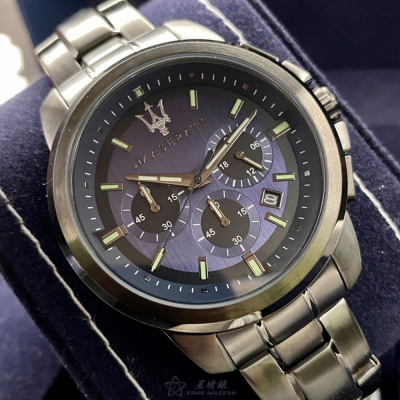 MASERATI:手錶,型號:R8873621005,男錶42mm槍灰色錶殼寶藍色錶面精鋼錶帶款