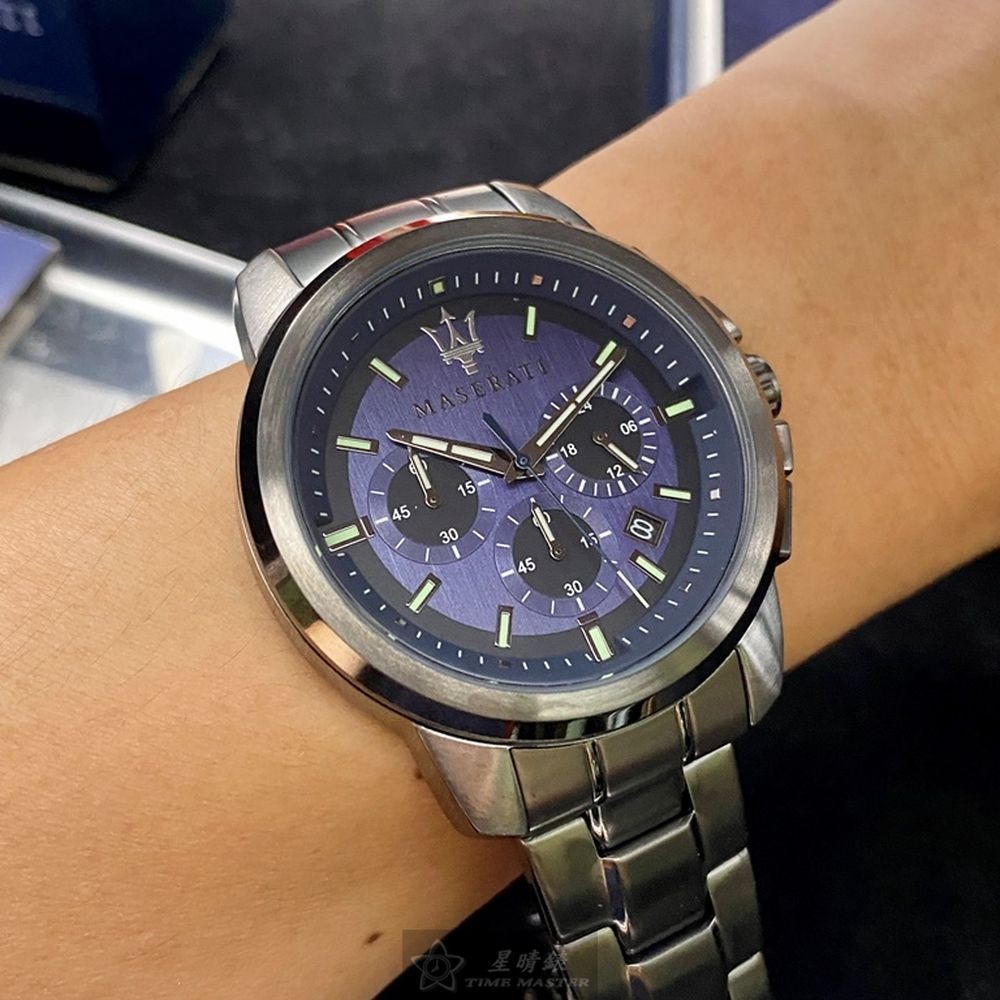 MASERATI:手錶,型號:R8873621005,男錶42mm槍灰色錶殼寶藍色錶面精鋼錶帶款-細節圖4
