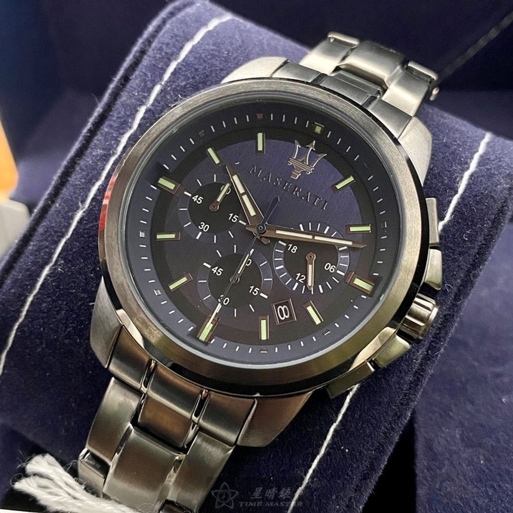 MASERATI:手錶,型號:R8873621005,男錶42mm槍灰色錶殼寶藍色錶面精鋼錶帶款-細節圖5