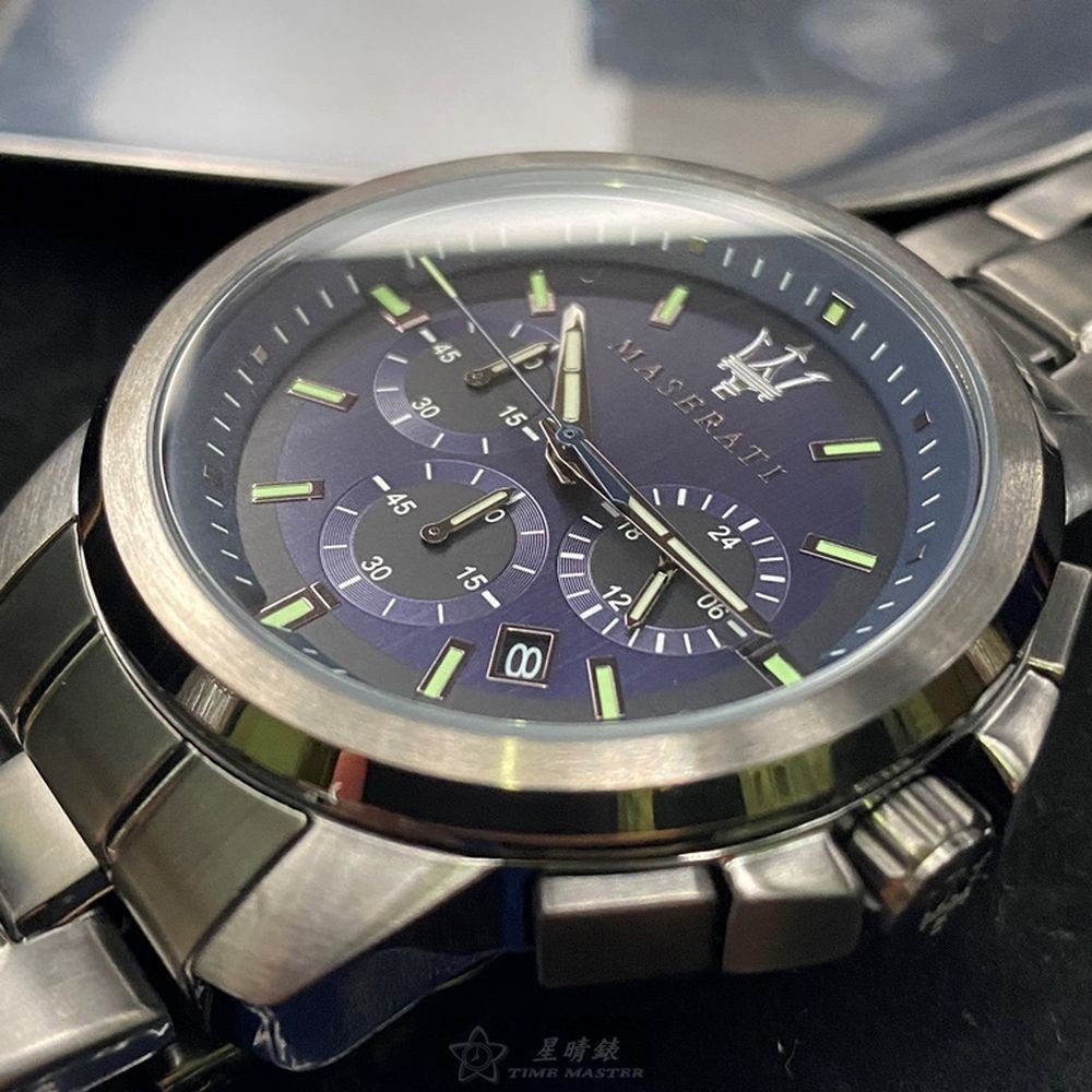 MASERATI:手錶,型號:R8873621005,男錶42mm槍灰色錶殼寶藍色錶面精鋼錶帶款-細節圖9