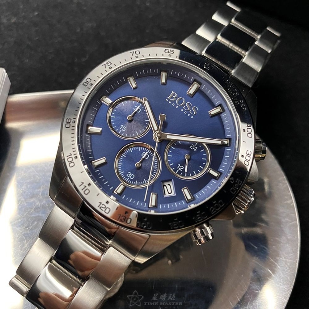 BOSS:手錶,型號:HB1513755,男錶42mm銀錶殼寶藍色錶面精鋼錶帶款-細節圖2