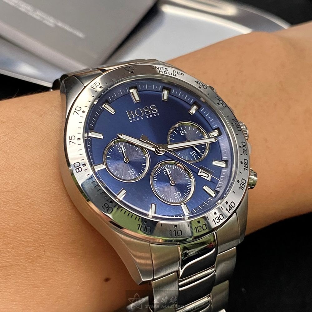 BOSS:手錶,型號:HB1513755,男錶42mm銀錶殼寶藍色錶面精鋼錶帶款-細節圖3