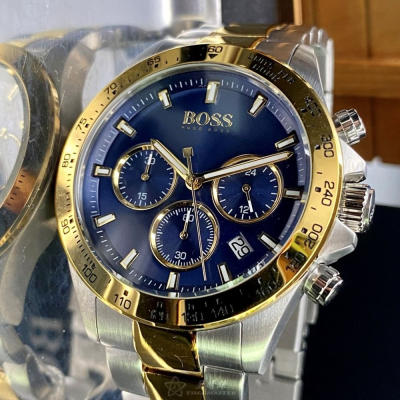 BOSS:手錶,型號:HB1513767,男錶42mm金色錶殼寶藍色錶面精鋼錶帶款