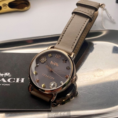 COACH:手錶,型號:CH00058,女錶36mm玫瑰金錶殼深灰色錶面真皮皮革錶帶款