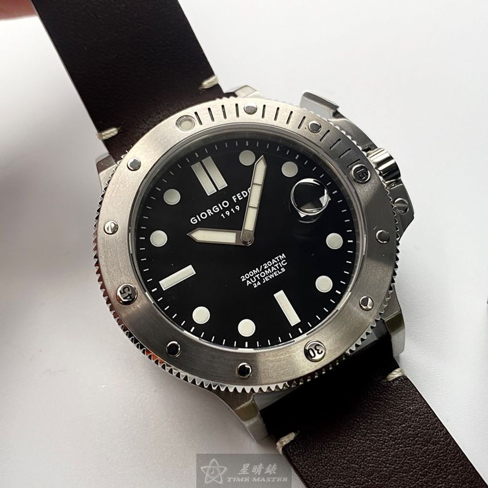 GiorgioFedon1919:手錶,型號:GF00042,男錶44mm銀錶殼黑色錶面真皮皮革錶帶款-細節圖2