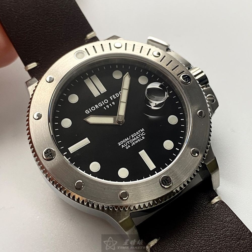GiorgioFedon1919:手錶,型號:GF00042,男錶44mm銀錶殼黑色錶面真皮皮革錶帶款-細節圖3
