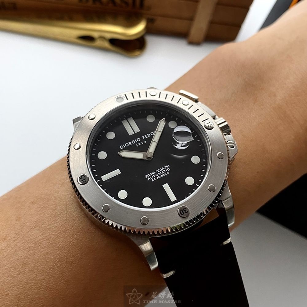 GiorgioFedon1919:手錶,型號:GF00042,男錶44mm銀錶殼黑色錶面真皮皮革錶帶款-細節圖4