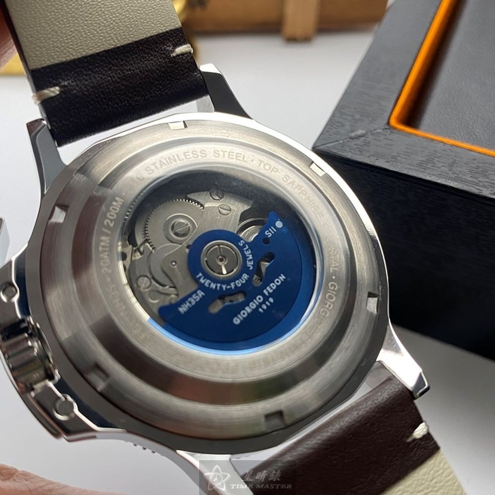 GiorgioFedon1919:手錶,型號:GF00042,男錶44mm銀錶殼黑色錶面真皮皮革錶帶款-細節圖5
