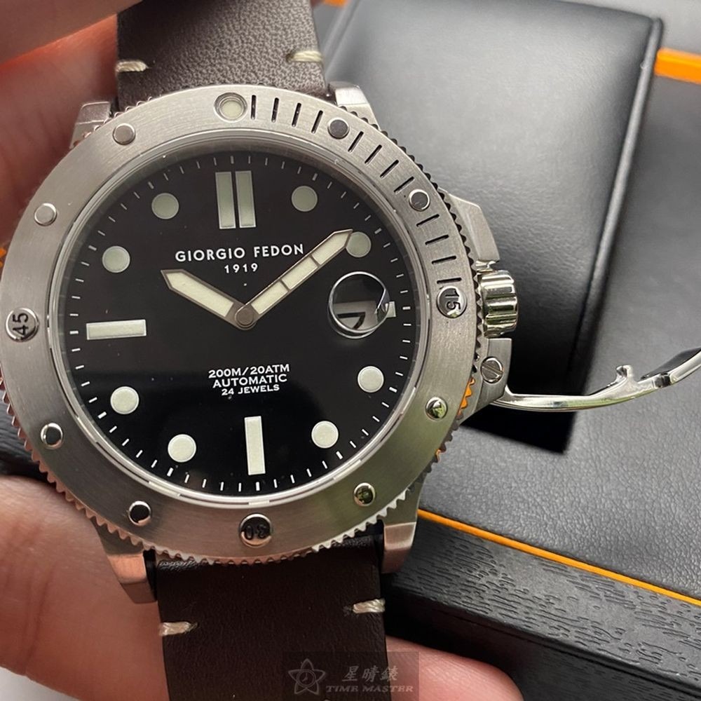 GiorgioFedon1919:手錶,型號:GF00042,男錶44mm銀錶殼黑色錶面真皮皮革錶帶款-細節圖6