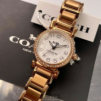 COACH:手錶,型號:CH00060,女錶24mm玫瑰金錶殼白色錶面精鋼錶帶款