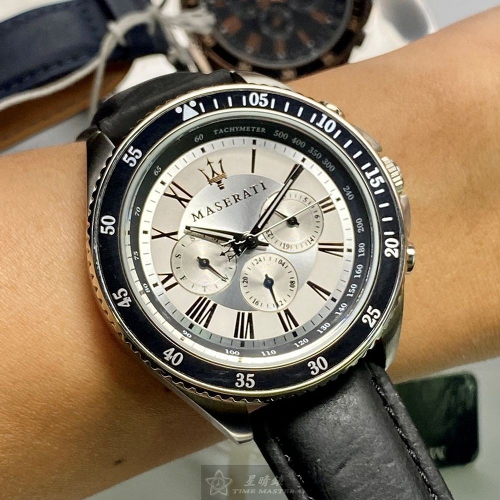 MASERATI:手錶,型號:R8851101007,男女通用錶46mm黑錶殼白色錶面真皮皮革錶帶款-細節圖2
