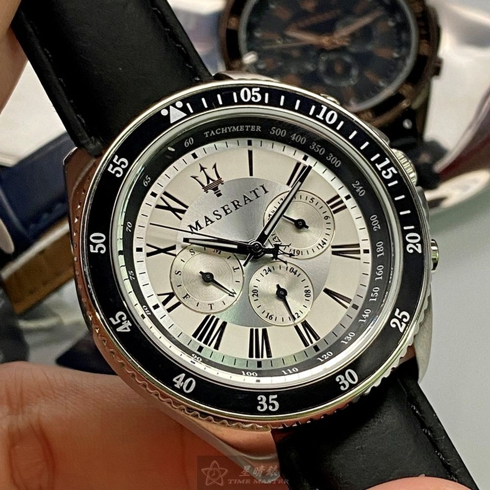 MASERATI:手錶,型號:R8851101007,男女通用錶46mm黑錶殼白色錶面真皮皮革錶帶款-細節圖5