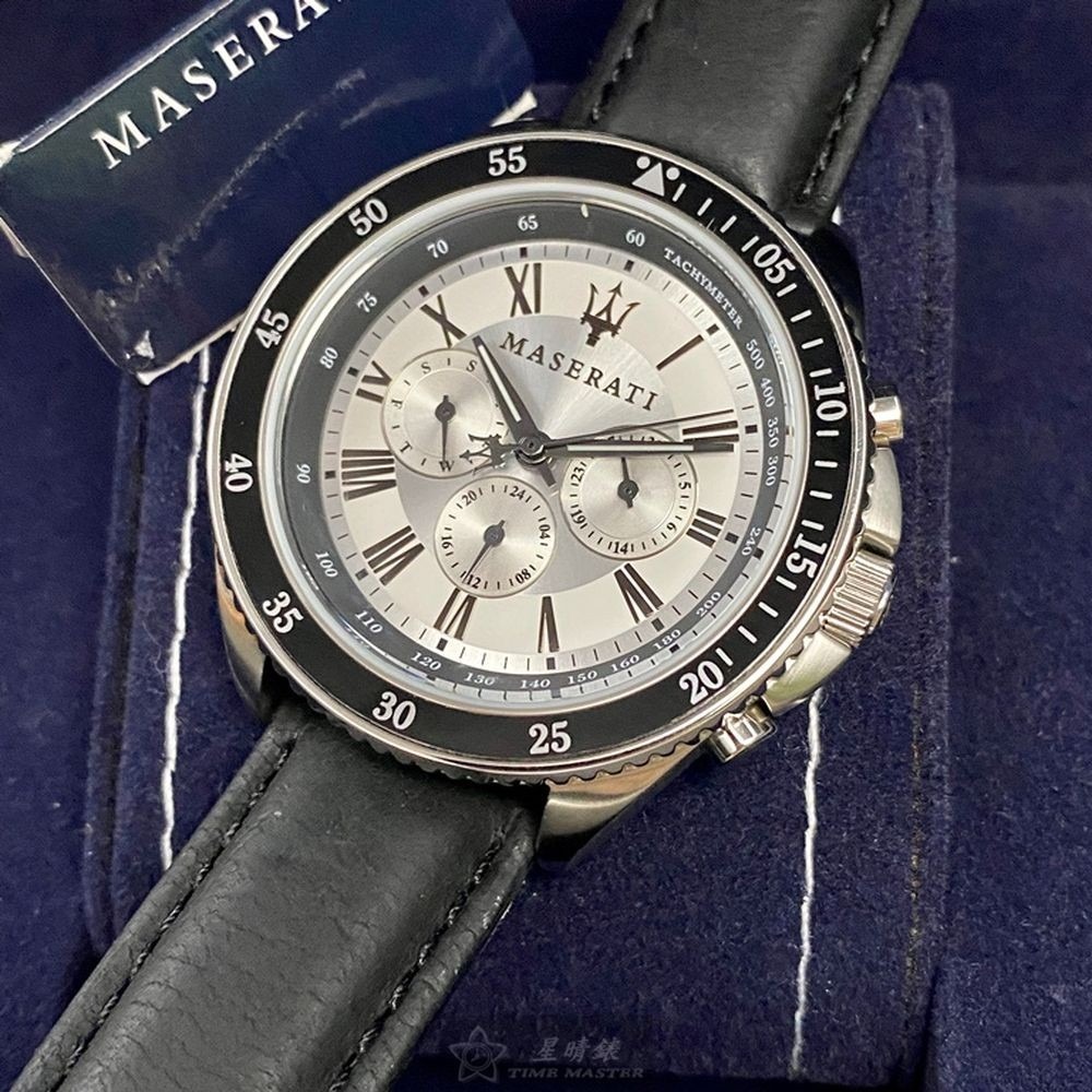 MASERATI:手錶,型號:R8851101007,男女通用錶46mm黑錶殼白色錶面真皮皮革錶帶款-細節圖6