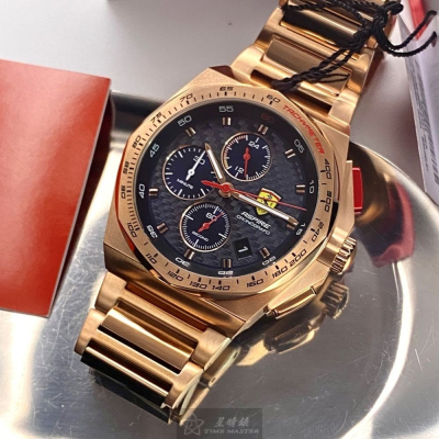 FERRARI:手錶,型號:FE00127,男錶44mm玫瑰金錶殼黑色錶面精鋼錶帶款