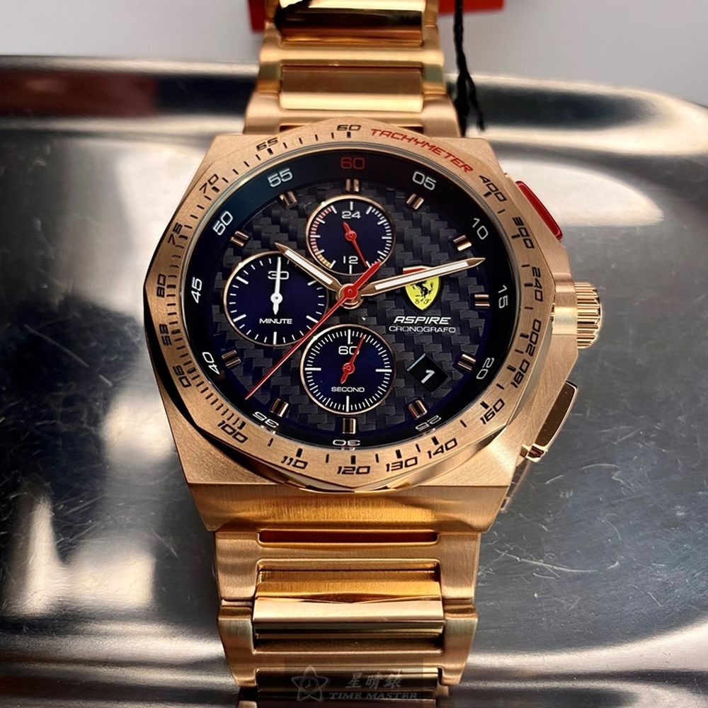 FERRARI:手錶,型號:FE00127,男錶44mm玫瑰金錶殼黑色錶面精鋼錶帶款-細節圖2