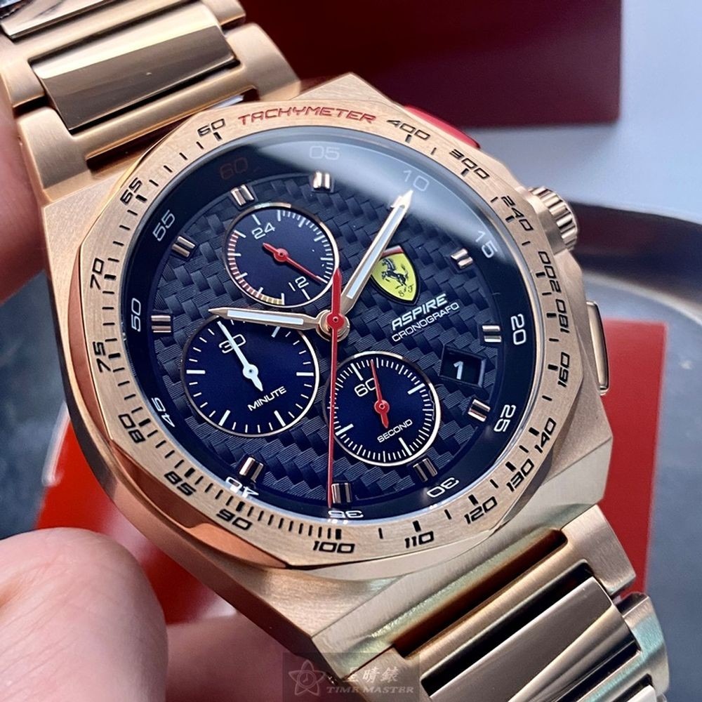 FERRARI:手錶,型號:FE00127,男錶44mm玫瑰金錶殼黑色錶面精鋼錶帶款-細節圖5
