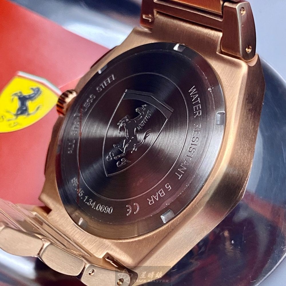 FERRARI:手錶,型號:FE00127,男錶44mm玫瑰金錶殼黑色錶面精鋼錶帶款-細節圖9