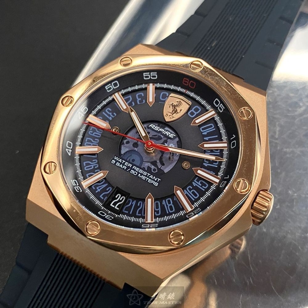 FERRARI:手錶,型號:FE00038,男錶44mm玫瑰金錶殼黑色錶面矽膠錶帶款-細節圖3