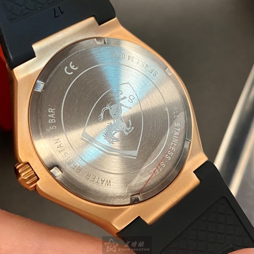 FERRARI:手錶,型號:FE00038,男錶44mm玫瑰金錶殼黑色錶面矽膠錶帶款-細節圖5