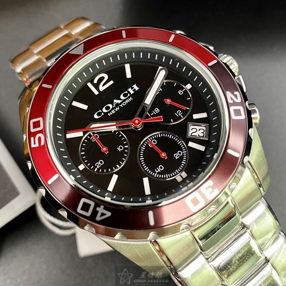 COACH:手錶,型號:CH00062,男錶44mm紅黑色錶殼黑色錶面精鋼錶帶款-細節圖2