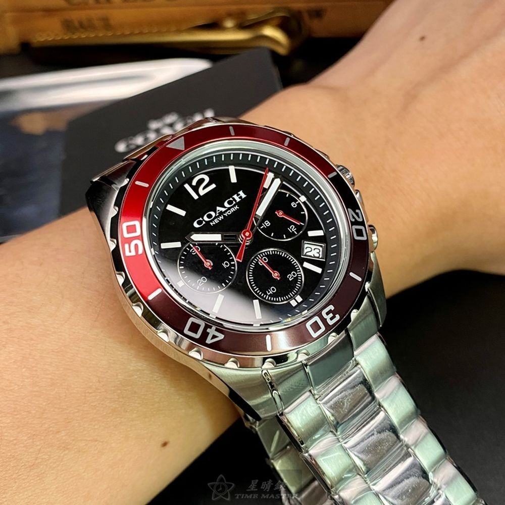 COACH:手錶,型號:CH00062,男錶44mm紅黑色錶殼黑色錶面精鋼錶帶款-細節圖3