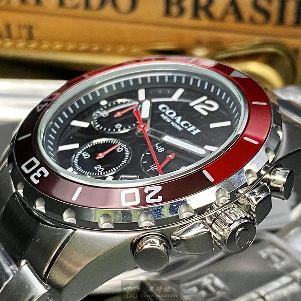 COACH:手錶,型號:CH00062,男錶44mm紅黑色錶殼黑色錶面精鋼錶帶款-細節圖4
