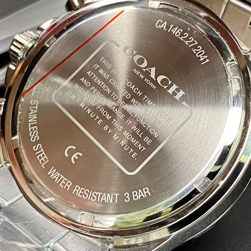 COACH:手錶,型號:CH00062,男錶44mm紅黑色錶殼黑色錶面精鋼錶帶款-細節圖6
