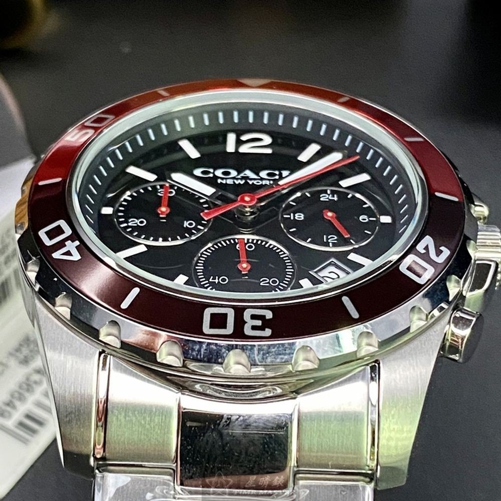 COACH:手錶,型號:CH00062,男錶44mm紅黑色錶殼黑色錶面精鋼錶帶款-細節圖7