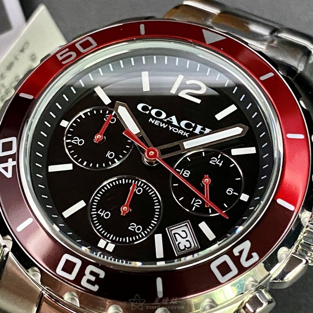 COACH:手錶,型號:CH00062,男錶44mm紅黑色錶殼黑色錶面精鋼錶帶款-細節圖8
