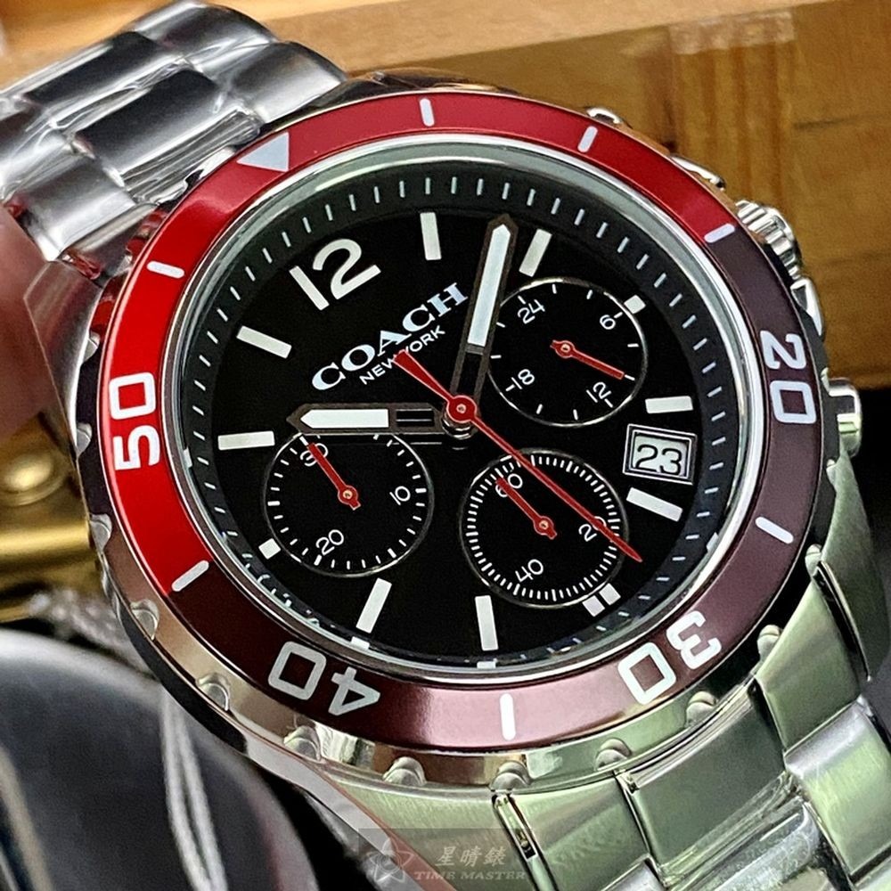 COACH:手錶,型號:CH00062,男錶44mm紅黑色錶殼黑色錶面精鋼錶帶款-細節圖9