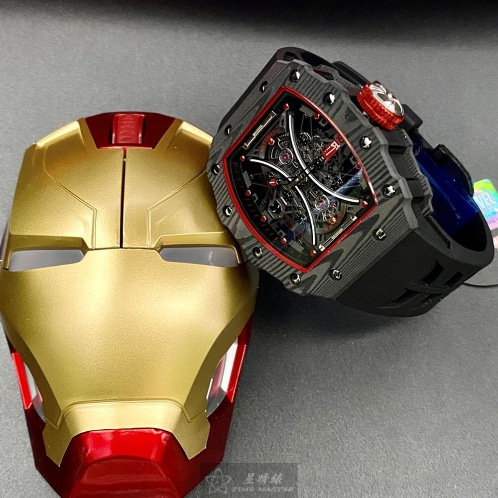 MARVEL:手錶,型號:MARV001,男錶44mm, 50mm黑錶殼雙面機械鏤空錶面矽膠錶帶款-細節圖3