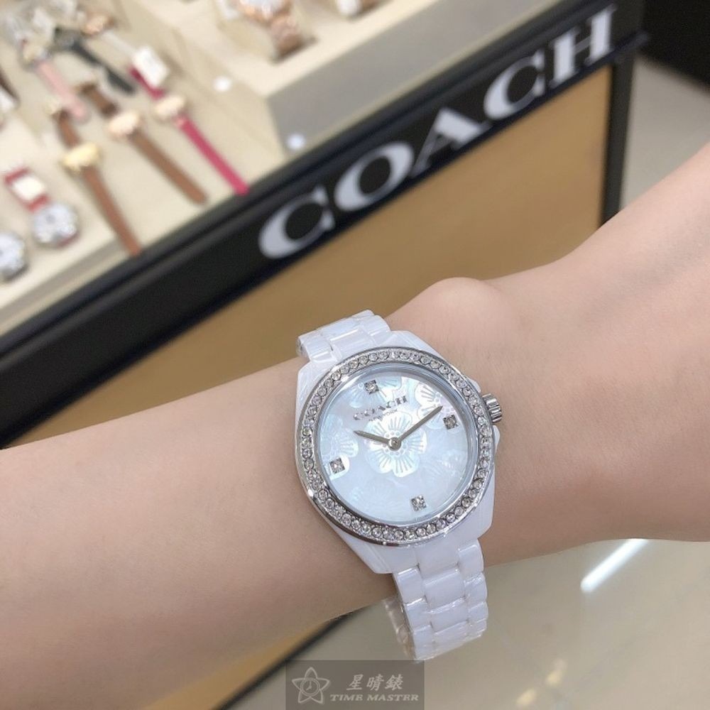 COACH:手錶,型號:CH00068,女錶32mm白錶殼櫻花貝母錶面陶瓷錶帶款-細節圖3