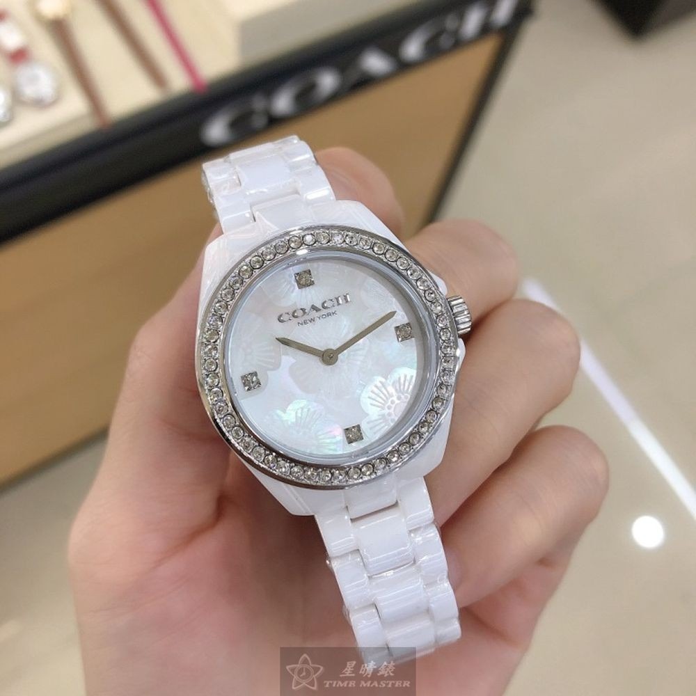 COACH:手錶,型號:CH00068,女錶32mm白錶殼櫻花貝母錶面陶瓷錶帶款-細節圖5