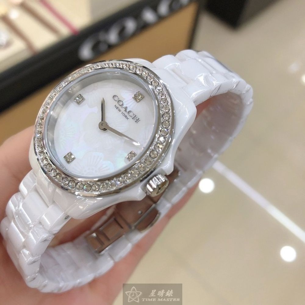 COACH:手錶,型號:CH00068,女錶32mm白錶殼櫻花貝母錶面陶瓷錶帶款-細節圖6