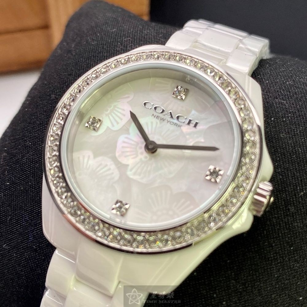 COACH:手錶,型號:CH00068,女錶32mm白錶殼櫻花貝母錶面陶瓷錶帶款-細節圖7