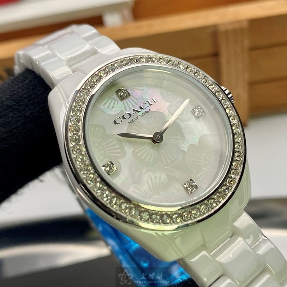 COACH:手錶,型號:CH00068,女錶32mm白錶殼櫻花貝母錶面陶瓷錶帶款-細節圖8