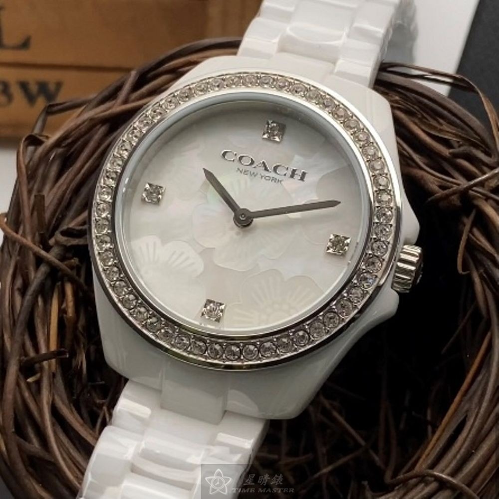 COACH:手錶,型號:CH00068,女錶32mm白錶殼櫻花貝母錶面陶瓷錶帶款-細節圖9