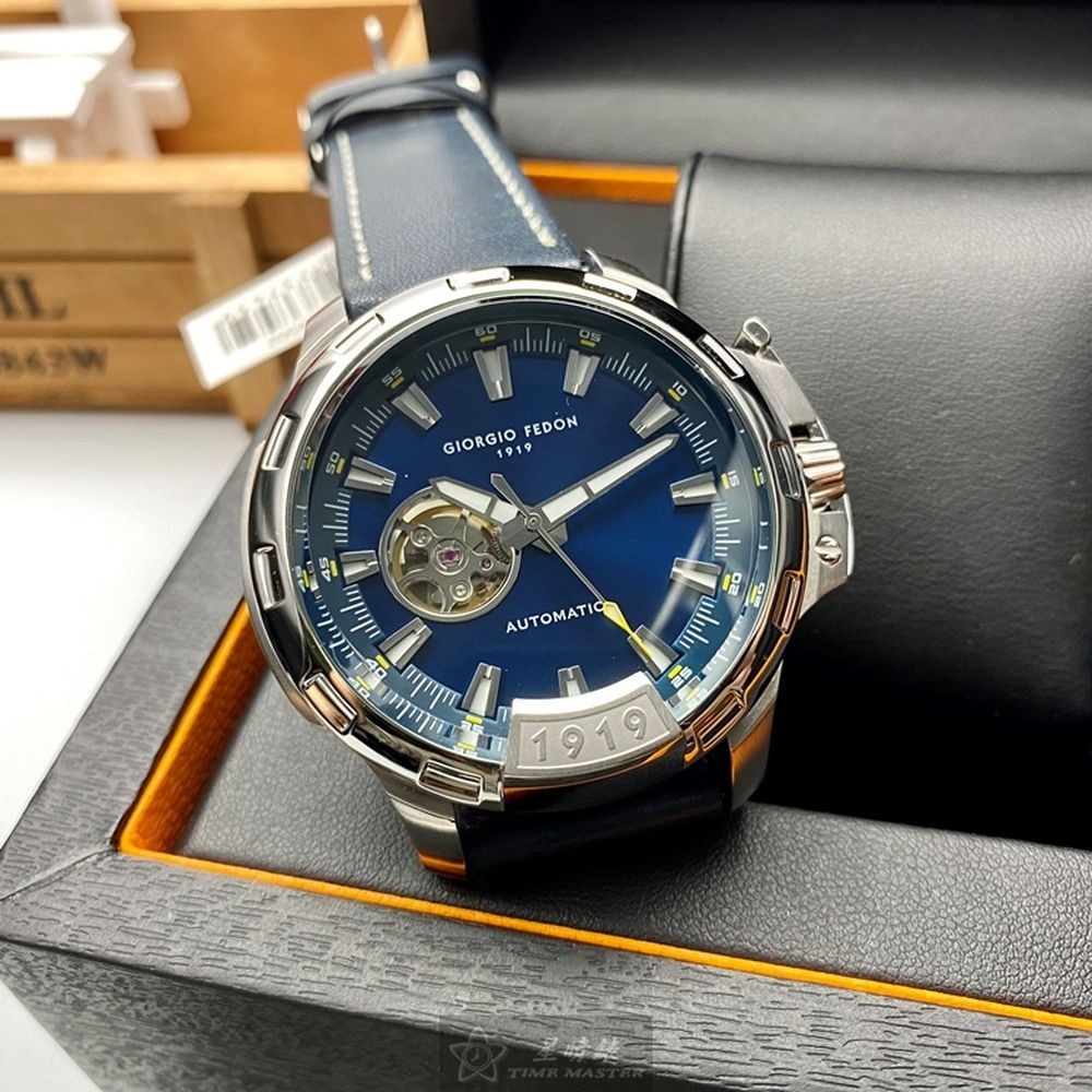 GiorgioFedon1919:手錶,型號:GF00049,男錶46mm銀錶殼寶藍色錶面真皮皮革錶帶款-細節圖2