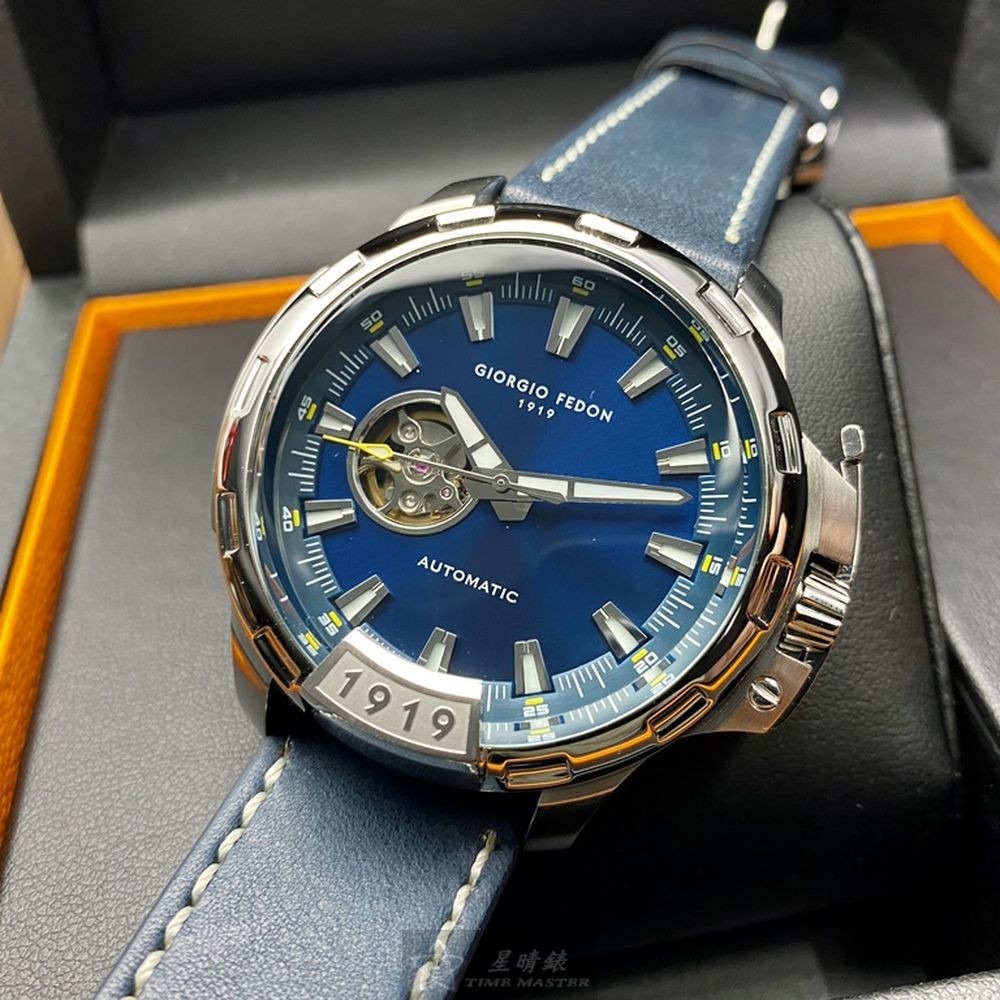 GiorgioFedon1919:手錶,型號:GF00049,男錶46mm銀錶殼寶藍色錶面真皮皮革錶帶款-細節圖3