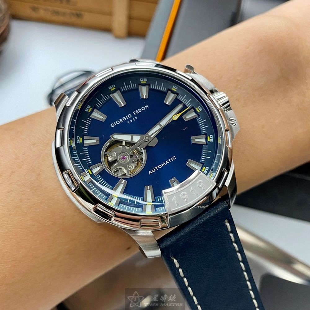 GiorgioFedon1919:手錶,型號:GF00049,男錶46mm銀錶殼寶藍色錶面真皮皮革錶帶款-細節圖4