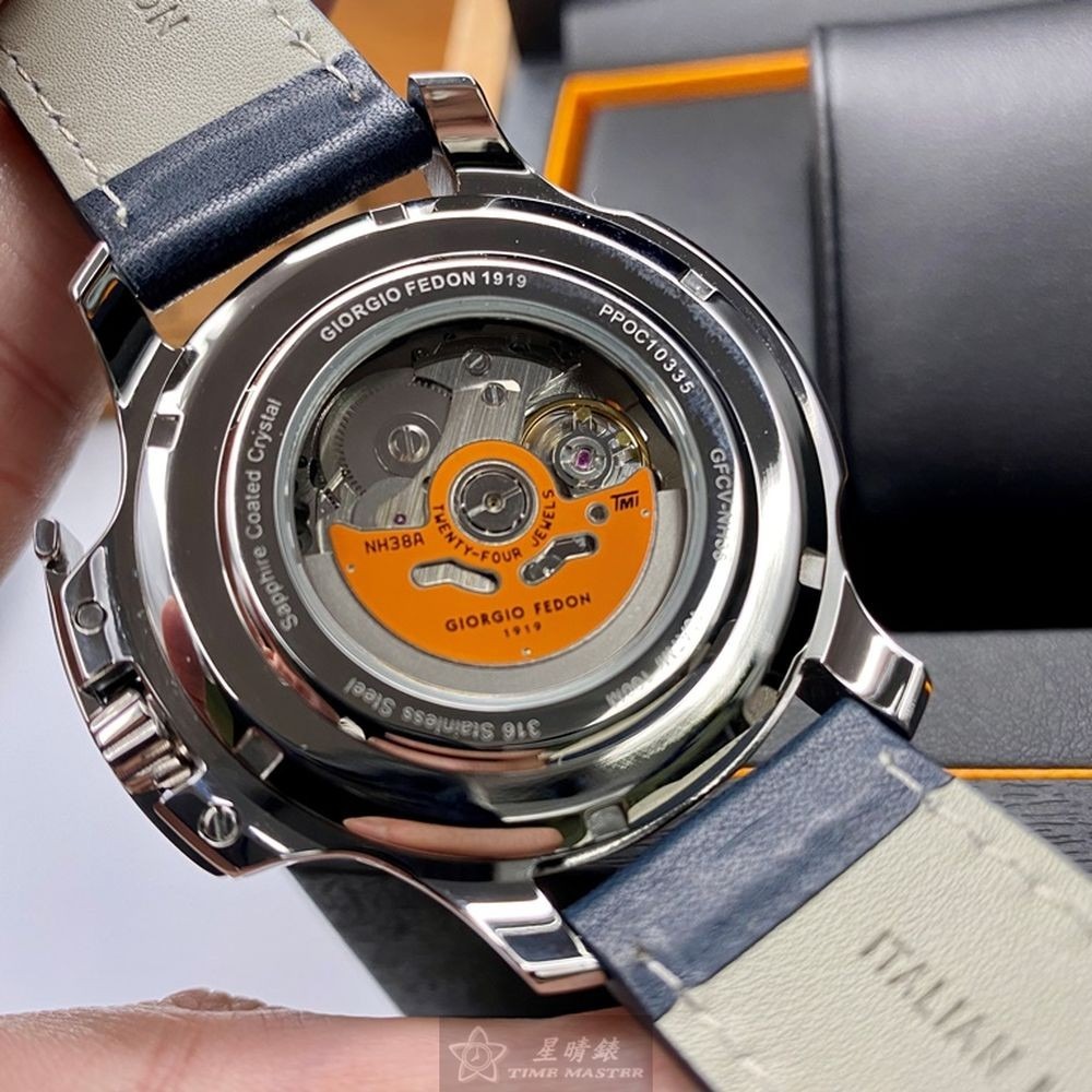 GiorgioFedon1919:手錶,型號:GF00049,男錶46mm銀錶殼寶藍色錶面真皮皮革錶帶款-細節圖5
