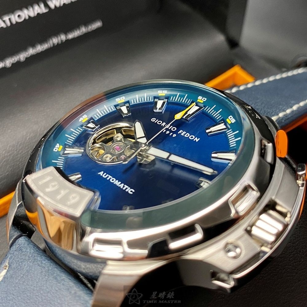 GiorgioFedon1919:手錶,型號:GF00049,男錶46mm銀錶殼寶藍色錶面真皮皮革錶帶款-細節圖6