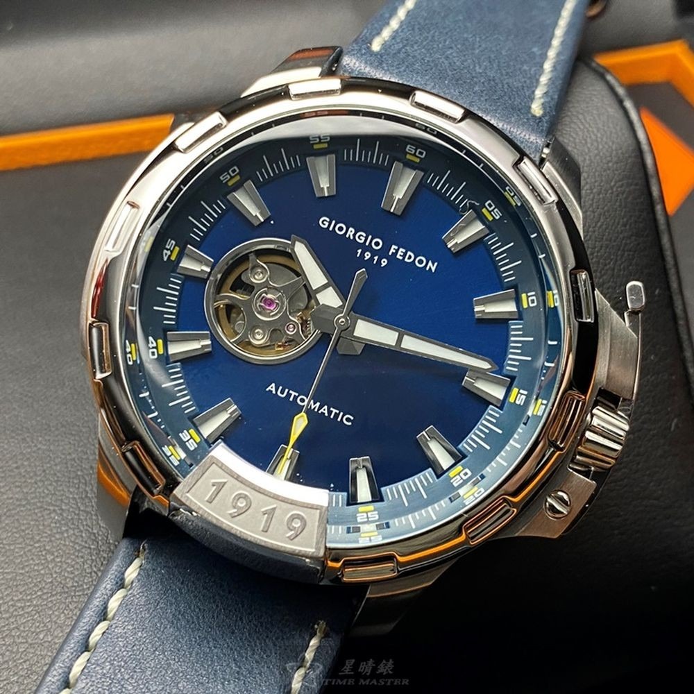GiorgioFedon1919:手錶,型號:GF00049,男錶46mm銀錶殼寶藍色錶面真皮皮革錶帶款-細節圖7