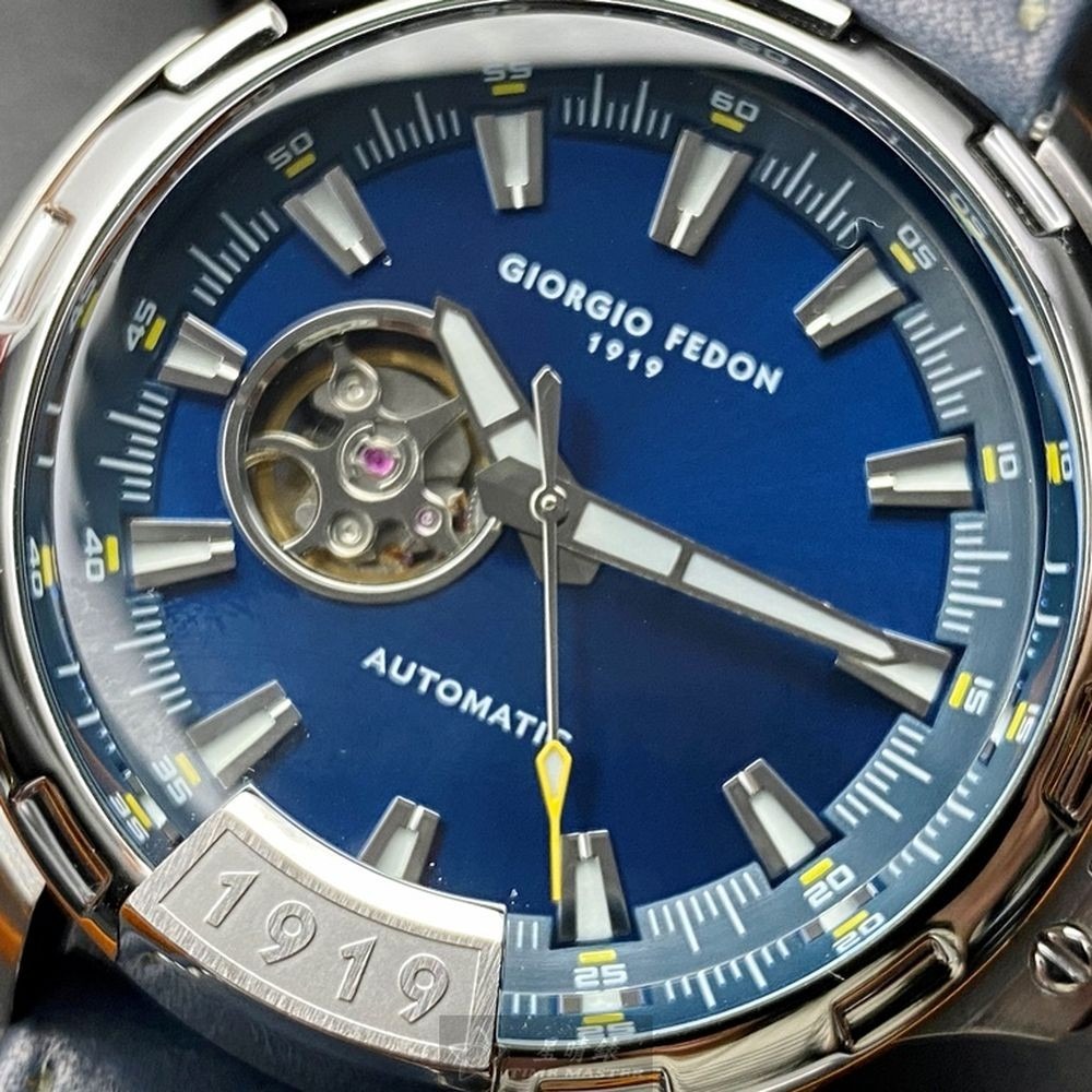 GiorgioFedon1919:手錶,型號:GF00049,男錶46mm銀錶殼寶藍色錶面真皮皮革錶帶款-細節圖8